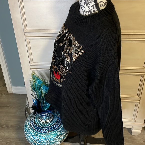 Guess Cyndi bling Tiger Black Sweater - Size Small - Picture 5 of 6